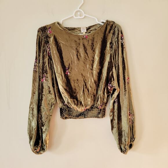 Anthropologie Tori Embroidered Velvet Blouse by Seen Worn Kept in Green - Picture 4 of 8
